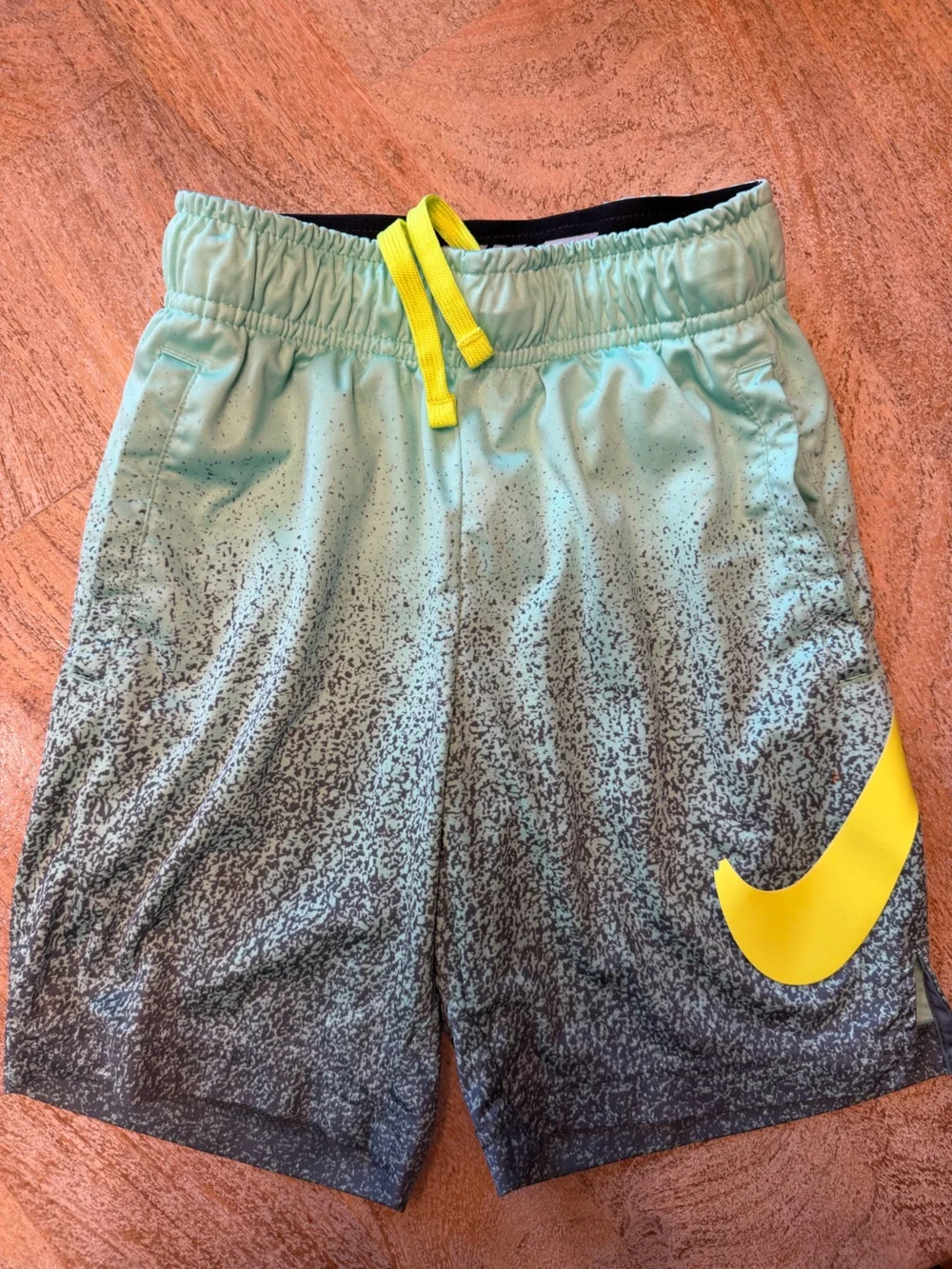 Nike Kid’s Aqua Gradient Athletic Shorts with Yellow Accents